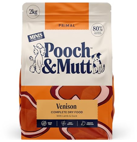 Pooch & Mutt - Primal Dry Dog Food, Vension Lamb & Duck, 2kg | High Protein, Small Sized Kibble, Complete Dog Food, Grain Free, Joint Support