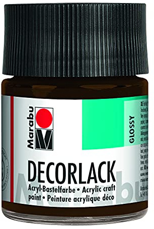 Marabu 11300005045 - Decorlack Acryl Dunkelbraun 045, 50 ml, hochglänzender Acryllack auf Wasserbasis, wetterfest, speichelfest, zum Malen, Schablonieren und für Serviettentechnik