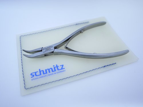 INOX Spitzzange 120mm - schmitz 4214FP00-RF - gebogene Greif-Backen mit Verzahnung - Durchgestecktes Zangengelenk für den Profi - INOX - Rostfrei - Made in Germany - Solingen