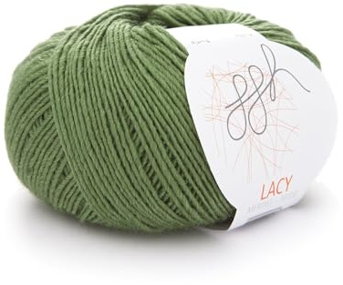 ggh Lacy - Merinowolle mit Seide - 25g Wolle zum Stricken oder Häkeln - Lace-Garn - Farbe 007 - Olivgrün