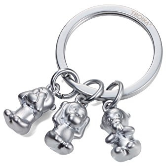 TROIKA THREE MONKEYS – KR17-18/MA – Schlüsselanhänger – Emoji Affe – 3 Affen – Nichts sehen, nichts hören, nichts sagen – Metallguss – matt – verchromt – silber – TROIKA-Original