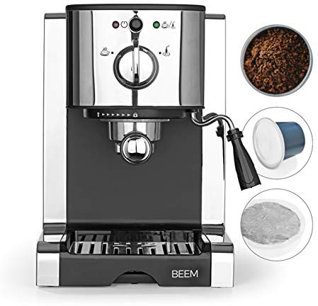 BEEM ESPRESSO-PERFECT | Espresso-Siebträgermaschine | Kapselmaschine - 20 bar | Geeignet für Kapseln, Pulver & Pads | Milchschaumdüse