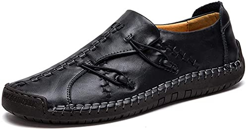 Mens Casual Loafers Körskor Oxfords Bekväma Justerbara Sneakers Walking Skor Läder Slip På Penny Klassiska Moccasiner Svart 42/43 EU