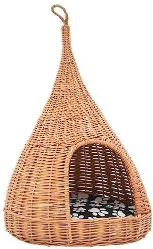 vidaXL Katzenhaus mit Kissen 40x60 cm Naturweide Tipi