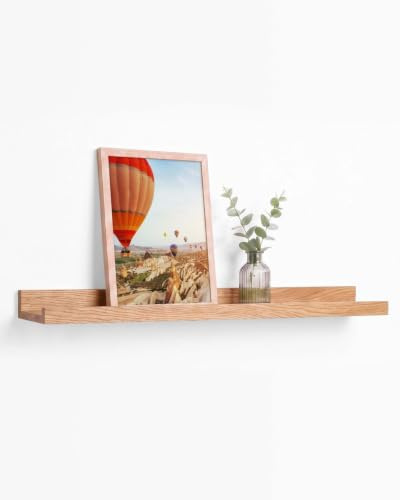 PHOTOLINI Wandregal Eiche Bilderleiste Holz 70 cm Schweberegal Regal Wand | Bilderrahmen und Deko-Objekte, Fotoleiste, U-förmiges Profil, modernes Design, pflegeleicht, mit Montage-Zubehör