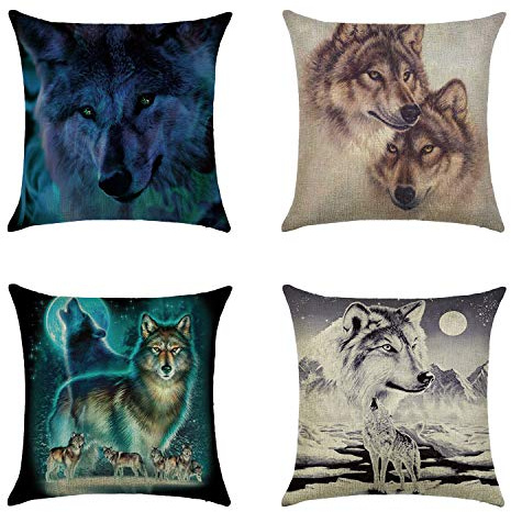 Hengjiang Kissenbezug mit Tiermotiv, Leopardenmotiv, Wolf, Tiger, Hase, doppelseitiger Druck, Baumwolle, Leinen, 45 cm x 45 cm (18 x 18 cm)