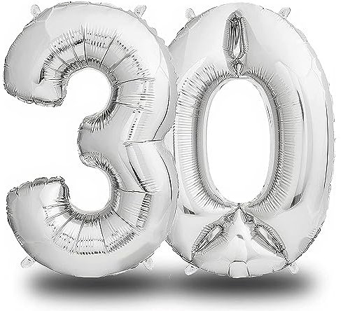 envami® Ballon gonflable en aluminium en forme de chiffre Argenté 100 cm Ballon géant Vole à l'hélium Décoration d'anniversaire (30 simples)