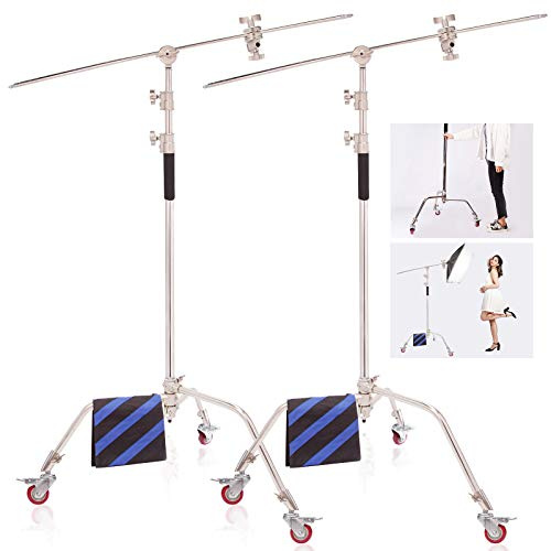2x300cm Einstellbarer Lichtständer mit 127cm Auslegearm und Griffkopf Sandsack Stativrollen Set für Studio Video Reflektor, Monolight und andere Fotoausrüstung