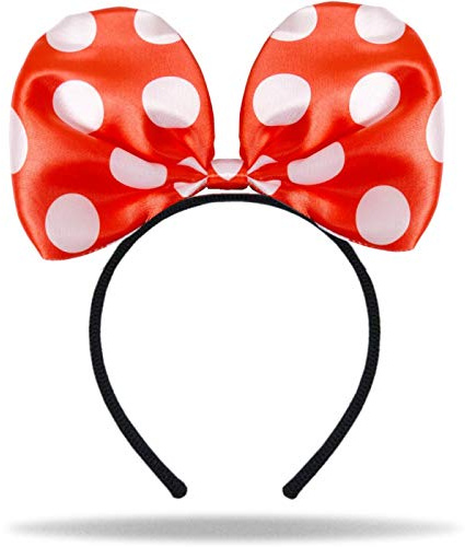 Hatstar Haarreifen mit Maus Ohren | Mouse Ears in schwarz mit roter Schleife und weißen Punkten | Kopfschmuck Karneval & Fasching | Haarrschmuck für Kinder und Erwachsene