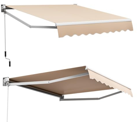COSTWAY Markis, 250 x 200 cm terrassmarkis med aluminiumram och handvev, solmarkis justerbar 40–100° vinkel, solskydd och vattentät balkongmarkis för balkong, terrass