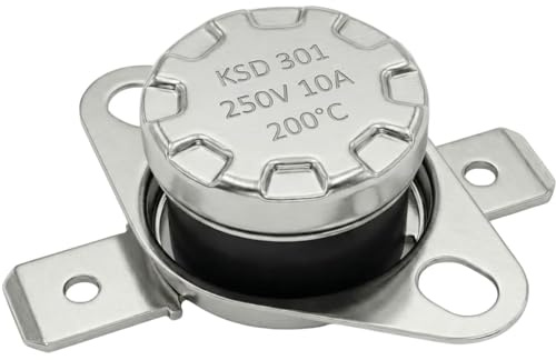 Lumonic KSD301 Temperaturschalter rund | 200°C ± 5°C | Öffner NC | max. 250V AC/10A | Flachstecker | Ø15×12mm | Thermoschalter, Bimetall | Kaffeemaschinen, Bügeleisen, Backöfen, Heizungen