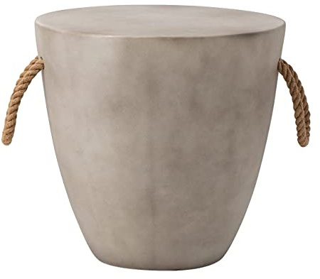 HOMPUS Beton-Beistelltisch für den Außenbereich, hellgrau, moderner Beistelltisch, 43,2 cm, runder Couchtisch mit Seilgriff, Gartenhocker, Dekoration für Garten, Innenbereich, Wohnzimmer