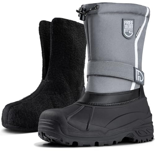 FREE SOLDIER Mens Snow Boots Insulated Waterproof Hiking Winter Shoes Nonslip Outdoor Ankle Cold Weather Boots with Warm Inner(Thick Grey,9)