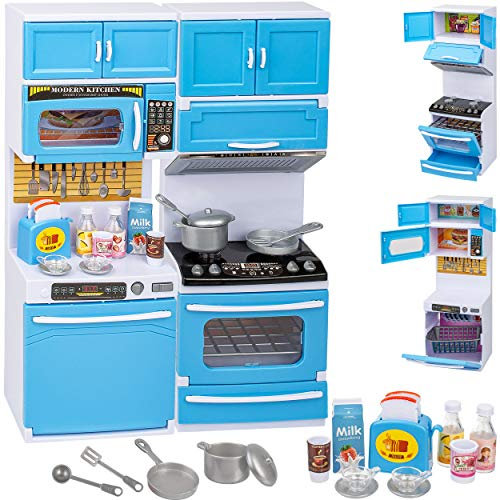 alles-meine.de GmbH Puppenhaus Möbel - Sound & Licht - 31 cm groß - Backofen + Herd + Geschirrspüler + Mikrowelle - mit Zubehör - Miniatur Puppenstube Küche - passend für alle gä..