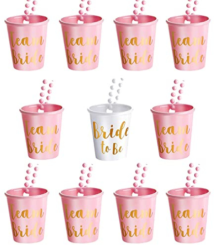 ZOOMPIL 12PCS Bridal Party Decoration Stag Nights Decoration Accessories Bridal Bridesmaid Plastic Cups Beads Shot Glasses with Chain Shot Glass for Hanging