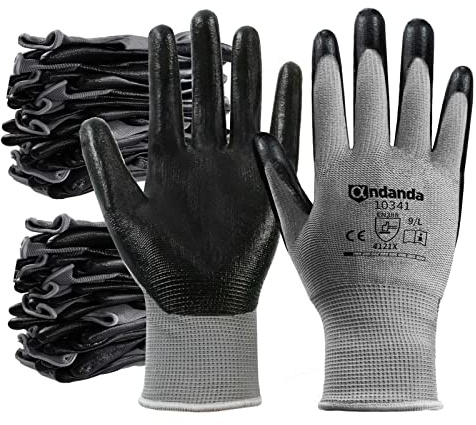 ANDANDA 24 Paires, Gants de Travail, Provide Revêtement Antidérapant, Enduit de Nitrile, Excellente Adhérence, Gants Protections, Ideal pour l'Entreposage, la Logistique, l'Assemblage, L