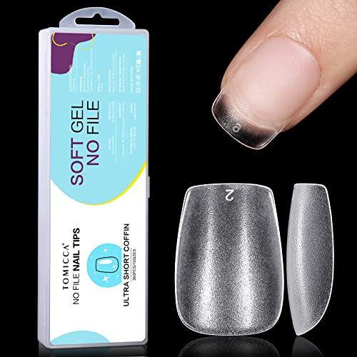 TOMICCA Extra Short Coffin Nail Tips - 360Pcs No File Full Cover Acrylic False Gel Nails for Nail Extension, 15 Sizes Pre-shaped Double-sided Matte Fake Nail Tips with Box