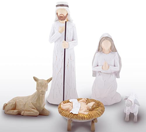 CHUANGLI Krippenfiguren Set, Handbemalte Krippenfiguren, 5 Krippe Handbemalte Harzfiguren, JesusBaby, Maria, Josef, Esel und Schafe, Weihnachtsdeko Geschenke