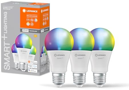 LEDVANCE Lampe LED intelligente avec technologie WiFi, E27-base, optique mate,Couleurs RVBW modifiables, couleur de lumière modifiable (2700K-6500K), 1055 Lumen,Remplacement de 75W-Ampoules 3-Pack