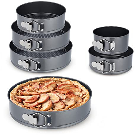 Relaxdays Set da 6 Teglie Rotonde per Dolci, Ø 14/18/20/24/26/28 cm, Acciaio Inox, Rivestimento Antiaderente, Antracite