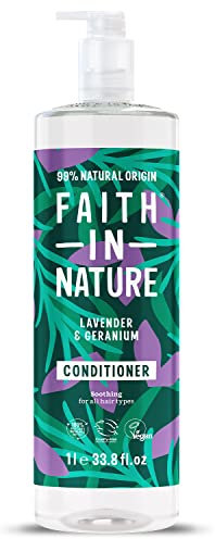 Faith In Nature 1L Natural Lavender & Geranium Conditioner, Balancing for Normal Hair & Scalp, Vegan & Cruelty Free, No SLS, Silicones or Parabens, Family Sized