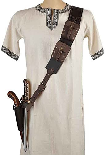 REMEK Mittelalter Vintage PU Leder Pistolenhalfter Schwert Holster Dolch-Set Diagonale Patronentasche Steampunk Revolverholster Halloween-Cosplay-Kostümzubehör