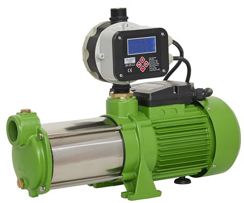 CHM GmbH® Kreiselpumpe Edelstahl 1,1 KW 5,5 Bar Druck 8000 L/h + vollaut. einstellbare Pumpensteuerung mit Trockenlaufschutz, Gartenpumpe