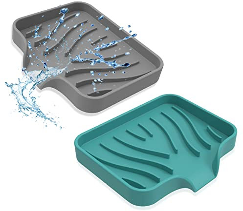 Seifenschale, 2 Stück Silikon Seifenschalen mit Selbstentleerender Drainage Rutschfreies Design Seifenhalter Seifenablage Dusche Seifendose Soap Dish for Shower Bad Küche Zähler