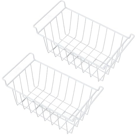 Tonysa Lot de 2 Bacs de Rangement pour Congélateur, Bacs de Rangement pour Panier de Réfrigérateur, Paniers en Fil Métallique avec Poignées pour Congélateur Coffre de (48.5x24.5x20cm /