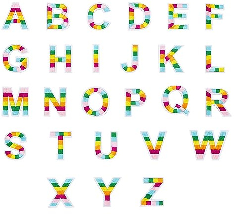 FINGERINSPIRE 26 Stück Bestickte Buchstaben Applikations Patch Buchstabe AZ Zum Aufbügeln/Aufnähen Regenbogen Buchstaben Stoff Patch 26 bestickte Patches Mit Englischem Alphabet Muster Für Kleidung