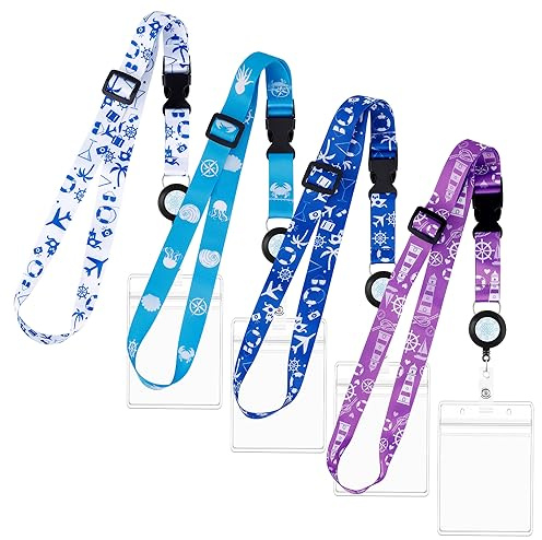 4St Verstellbar Kartenhalter Ausweis, Gepäckanhänger für Kreuzfahrten Wasserdichtes Kreuzfahrtv Lanyard mit ID Abzeichen für Kreuzfahrt Essentials Zubehör (4 Farben)