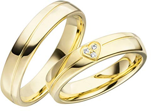JC Trauringe Silber 925 Paarpreis Eheringe Gold Plattiert I Verlobungsringe breit 4,5 mm I Partnerringe mit Gravur in edler Schatulle I 2 Hochzeitsringe Herrenring & Damenring mit Steinen LC108-P