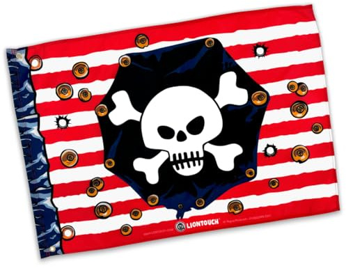 Liontouch - Bandiera Pirata Capitano Striscia Rossa - 100 x 70 cm | Giocattolo per Interni ed Esterni con Strisce Rosse e Bianche e Teschio | Accessorio d'Avventura per Bambini nei Caraibi