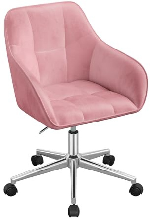 WOLTU Silla Escritorio, Silla Oficina Giratoria, Taburete Terciopelo con Respaldo y Reposabrazos, Sillas Ergonomicas con Ruedas, Altura Regulable, Silla Tocador para Dormitorio, Rosa,BS145rsw