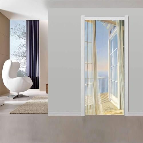 Türtapete Selbstklebend 3D Meerblick Aus Dem Fenster 90 X 210 Cm Türtapete Selbstklebend Türposter Fototapete Türfolie Poster Tapete 3D Türaufkleber Diy Türbild - Kinderzimmer Wohnzimmer Kü -7O8J+W2K0