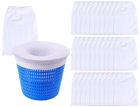 Kellegour 30 Piece Pool Skimmer Socks,Pool Filter Saver Socks,Pool Skimmer Filter Socks,Swimming Pool Skimmers Filter Socks,Universal Pool Skimmer Socks for Skimmer Pond Cleaning Dirt and Leaves,White