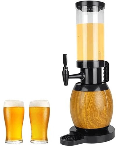 HSHTTKL Dispensador de Torre de Cerveza de 1,5/3L, Torre de Bebidas de Barra versátil con Luces LED de Tubo de Hielo, dispensador de Cerveza de Mesa con Base de Madera