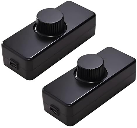 Inline LED Dimmer Switch 1 Gang 200V-240V Trailing Edge Dimmer Built-in Rotary ON/Off and Knob Control Dimmer for 3-100W Dimmable LED/Incandescent/Halogen Bulbs (2Pcs)