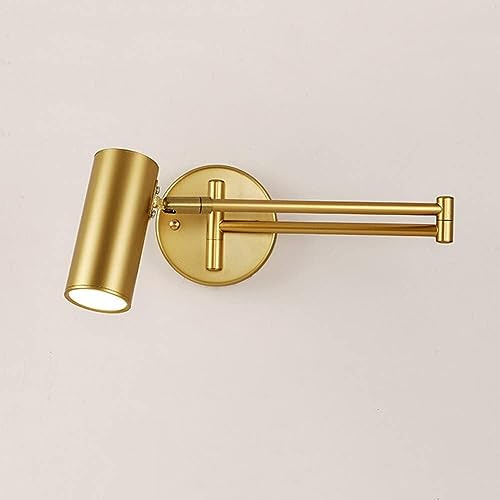HSTBLEOO Lampada da parete con braccio oscillante regolabile per montaggio a parete, lampada da testiera, moderna applique cablata GU10 faretti girevoli da parete (colore: oro)