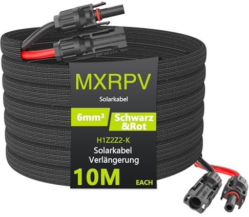 MXRPV Solarkabel 6mm², Verlängerung 3/5/10m, IP68 Wasserdicht, Photovoltaik Solarkabel mit Mantel