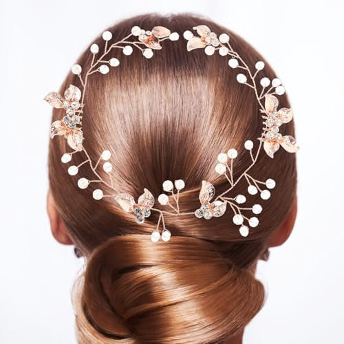 OSALADI Braut-Hochzeits-Kristall-Haarranke Roségoldene Hochzeits-Kopfbedeckungen Strass-Haarkamm Braut-Haarschmuck Für Frauen Und Mädchen