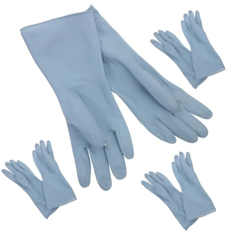 Amosfun Dishwashing Gloves Kitchen Cleaning Reusable Waterproof Pvc Rubber Gloves for Women Large Size Blue 4 Pairs