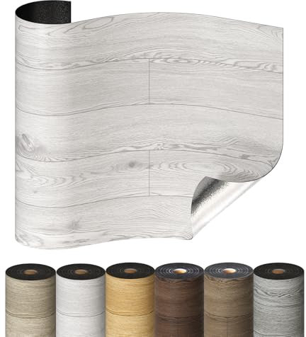 Selbstklebende Holzoptik Vinylboden, Verdickter PVC Bodenbelag, Vinyl-Fußböden Bodenfliesen Wasserfest, Langlebig Vielseitig Einsetzbar für Wohnzimmer, Schlafzimmer, Büros 60x1000cm Lichtgrau