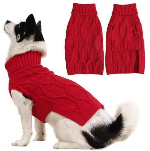 LiebeDD Hundepullover für Kleine Hunde, Sleeveless Rollkragen Hundepulli Winter Warm Gestrickter Pullover Weicher Pullover Thanksgiving Weihnachten Hundepullover Katzenpullover für Chihuahua, Rot, XS