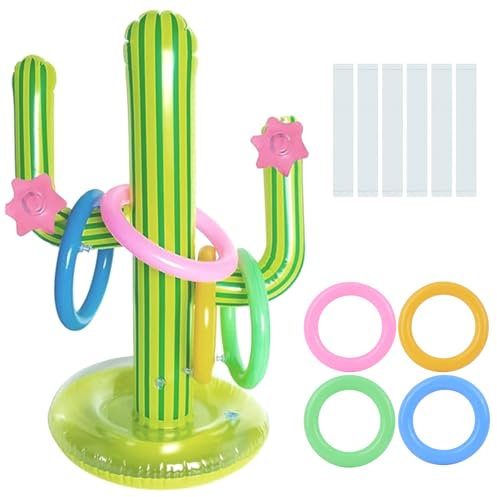 MUNSKT 8 Pieces Cactus Ring Toss Game Set Inflatable Cactus,inflatable party props,Target throwing toy,Indoor Outdoor Toys Gift for Kids Family,for Hawaii Party Decor Swimming Pool Toy