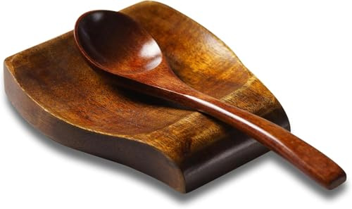 Tvvtuww Acacia Wood Spoon Rest Spoon Holder for Stove Top, Utensil Holder for Ktichen Counter, Spatula, Ladles, Forks, Tongs, Short