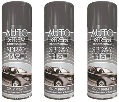 DIOXSTAR Grey Primer Spray Paint, Matt Finish, Quick Drying, Non-Crack Paint, Suitable for Metal, Glass, Wood, Indoor and Outdoor Use, Easy to Use, 400ml (3 PCS)