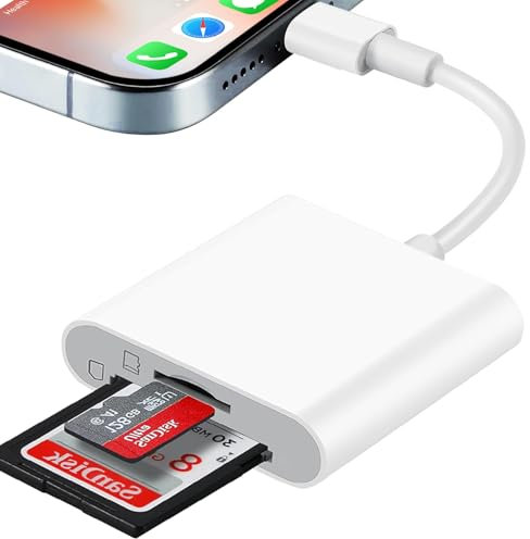 SD Card Reader for iPhone iPad, 2 IN 1 Dual Slot Memory Card Reader Adapter for iPhone Plug and Play Camera Card Viewer with SD & TF Card Slots for iPhone 14/13/12/11/8/7/6/Plus/Pro/Max/SE