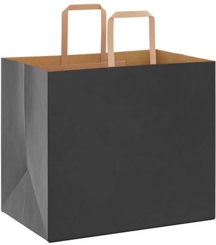 vidaXL Papiertragetaschen 50 Stk., Papiertüten mit Henkeln, Kraftpapiertüten, Geschenktüten für Einkaufen Hochzeiten Verpackungen Partys Geburtstag Weihnachten, Schwarz 32x22x28cm