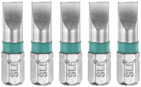 QUARKZMAN 5Pcs Embout de Tournevis Fendu Sl6 Tige Hexagonale 1/4 25mm/1 Longueur Embouts Plats Magnétiques en Acier S2 pour Tournevis Électrique
